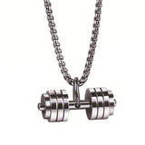 Silver Stainless Steel Dumbbell Barbell Weight Lifting Pendant Chain Men