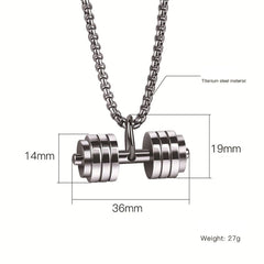 Silver Stainless Steel Dumbbell Barbell Weight Lifting Pendant Chain Men