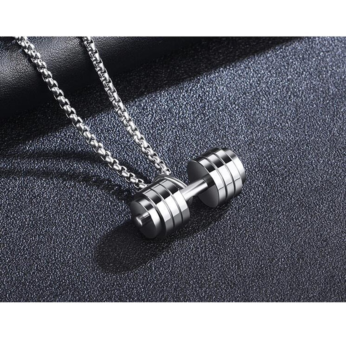Silver Stainless Steel Dumbbell Barbell Weight Lifting Pendant Chain Men