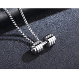 Silver Stainless Steel Dumbbell Barbell Weight Lifting Pendant Chain Men