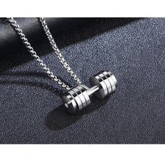 Silver Stainless Steel Dumbbell Barbell Weight Lifting Pendant Chain Men