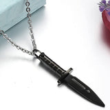 Knife Black Silver Necklace Pendant Chain