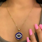 Turkish Evil Eye Blue Medallion Necklace Pendant Chain
