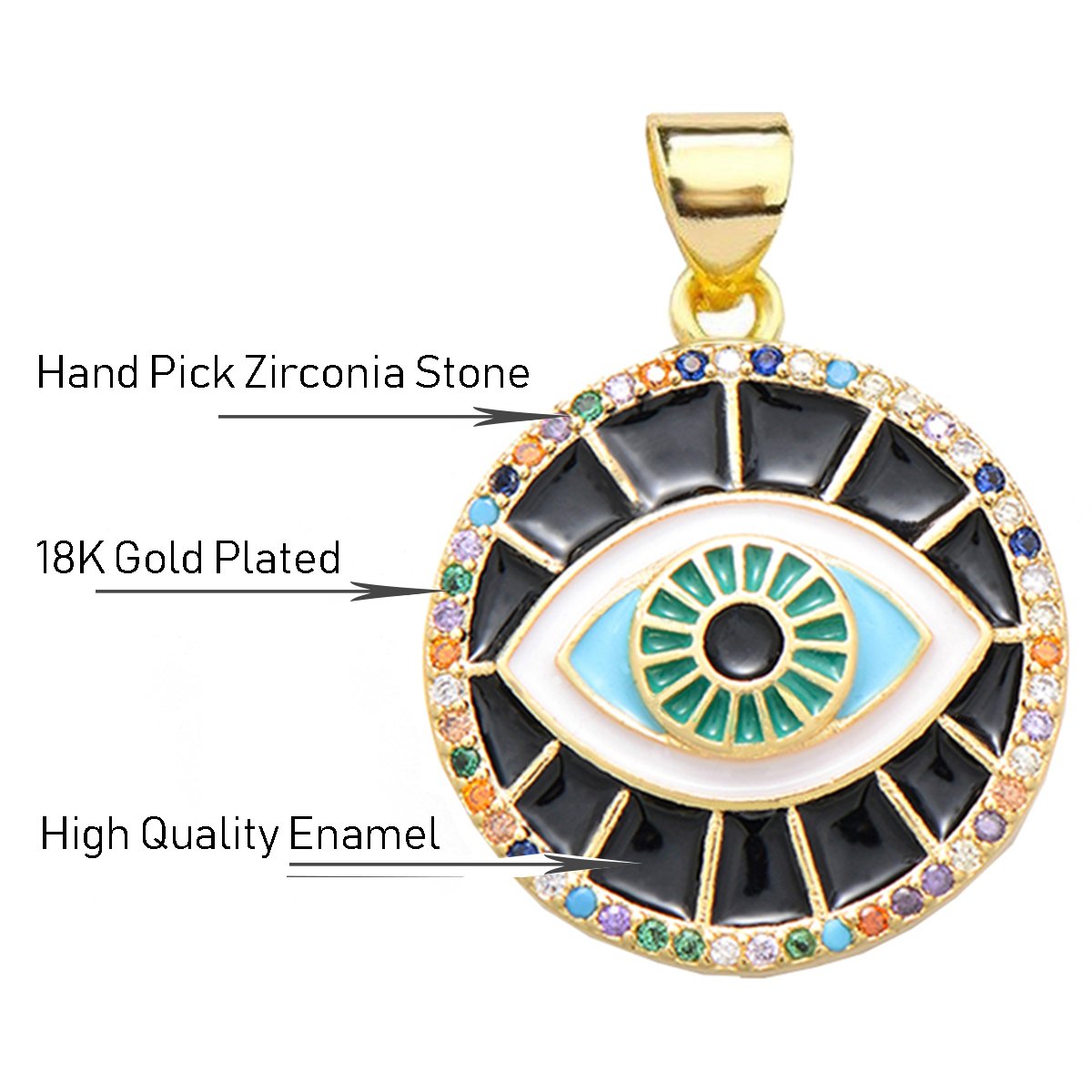 Turkish Evil Eye Nazariya Black Medallion Charms Locket Pendant