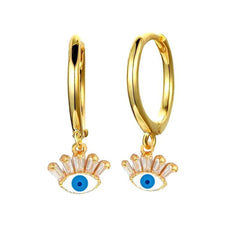 Evil Eye 18K Gold White Brass Hoop Earring Pair For Women