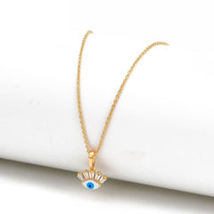 Turkish Evil Eye Blue Enamel Necklace Pendant Chain