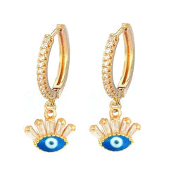 Evil Eye 18K Gold White Brass Hoop Earring Pair For Women