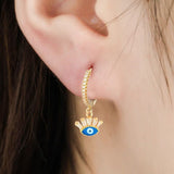 Evil Eye 18K Gold White Brass Hoop Earring Pair For Women