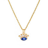 Turkish Evil Eye Blue Enamel Necklace Pendant Chain