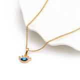 Turkish Evil Eye Blue Enamel Necklace Pendant Chain