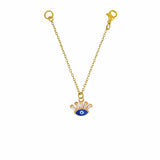 Cute Gold Plated Copper Turkish Evil Eye Baguette Cubic Zirconia Gold Slim Link Chain Watch Charm For Women