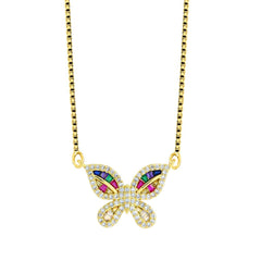 Cute Butterfly Charms Aaa Cubic Zirconia 18K Gold Necklace Pendant Chain Women Girl
