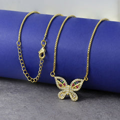 Cute Butterfly Charms Aaa Cubic Zirconia 18K Gold Necklace Pendant Chain Women Girl