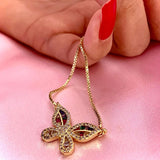 Cute Butterfly Charms Aaa Cubic Zirconia 18K Gold Necklace Pendant Chain Women Girl