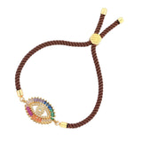 Rainbow Turkish Evil Eye Baguette 18K Gold Brown Cz Thread Bracelet