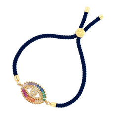 Rainbow Turkish Evil Eye Baguette 18K Gold Blue Cz Thread Bracelet