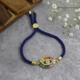 Rainbow Turkish Evil Eye Baguette 18K Gold Blue Cz Thread Bracelet