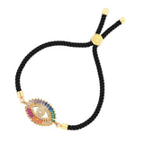 Rainbow Turkish Evil Eye Baguette 18K Gold Black Cz Thread Bracelet