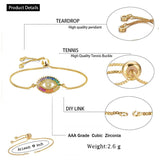 Rainbow Turkish Evil Eye Baguette Gold Cz Adjustable Slider Bracelet