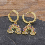 Rainbow 18K Gold Cubic Zirconia Brass Hoop Earring Pair For Women