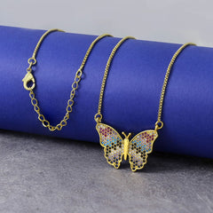 Rainbow Butterfly Necklace Pendant Chain