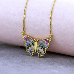 Rainbow Butterfly Necklace Pendant Chain