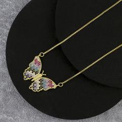 Rainbow Butterfly Necklace Pendant Chain