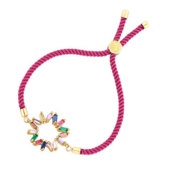 Rainbow 18K Gold Pink Cubic Zirconia Adjustable Thread Bracelet