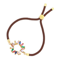 Rainbow 18K Gold Brown Cubic Zirconia Adjustable Thread Bracelet