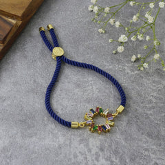Rainbow 18K Gold Blue Cubic Zirconia Adjustable Thread Bracelet