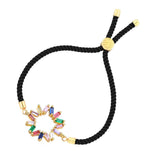 Rainbow 18K Gold Black Cubic Zirconia Adjustable Thread Bracelet