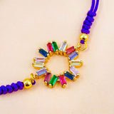 Rainbow Copper Multicolour Blue Cubic Zirconia Crystal Thread adjustable Bracelet Women