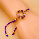 Rainbow Copper Multicolour Blue Cubic Zirconia Crystal Thread adjustable Bracelet Women