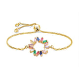 Colourful Rainbow 18K Gold Cubic Zirconia Adjustable Slider Bracelet