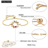 Colourful Rainbow 18K Gold Cubic Zirconia Adjustable Slider Bracelet