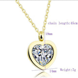 Heart Bezel Set Dainty Solitaire Cubic Zirconia 18K Gold Pendant Necklace Chain For Women