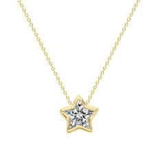 Star Bezel Set Dainty Solitaire Cubic Zirconia 18K Gold Pendant Necklace Chain For Women