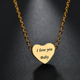 Glossy Heart Love Dainty 18K Gold Engrave Pendant Chain for Women