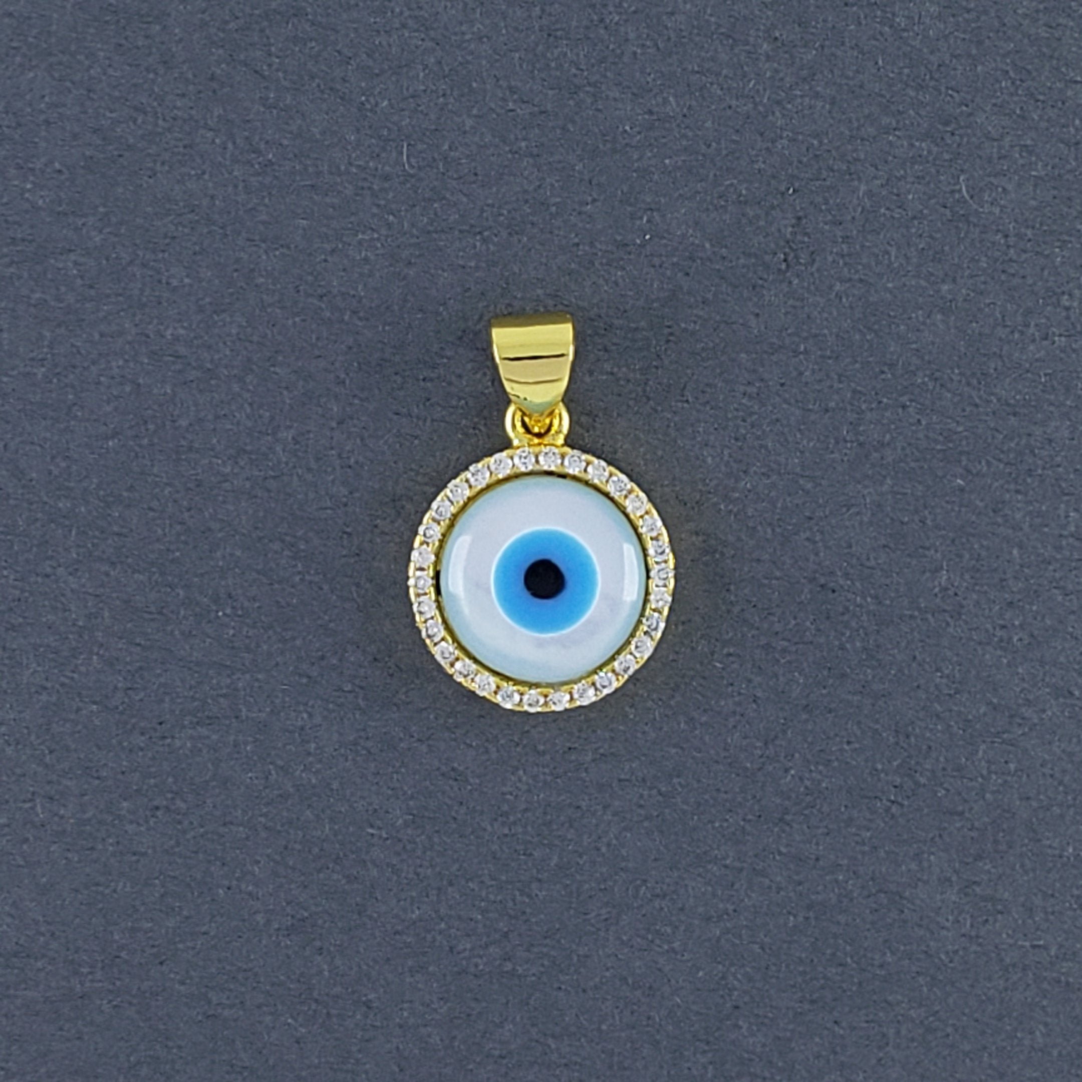 Evil Eye Mother Of Pearl Zirconia Gold Pendant Charm