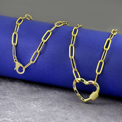Love Heart Colorful Crystals Gold Links Chain Clasp Pendant Necklace