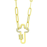 Cross Colorful Crystals Gold Links Chain Clasp Pendant Necklace