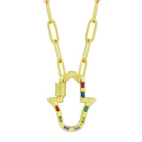Multi Colour Hamsa Hand 18K Gold 17" Link Chain Clasp Pendant Necklace