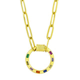 Multi Colour Round 18K Gold 17" Links Chain Clasp Pendant Necklace