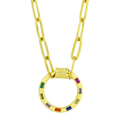Multi Colour Round 18K Gold 17" Links Chain Clasp Pendant Necklace