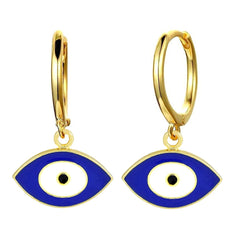Evil Eye 18K Gold Blue Brass Hoop Earring Pair For Women
