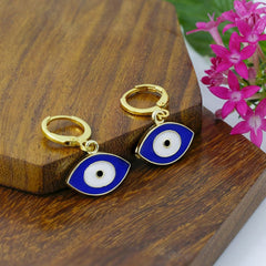 Evil Eye 18K Gold Blue Brass Hoop Earring Pair For Women
