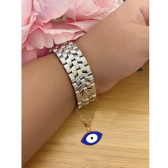 Oval Blue Turkish Evil Eye Nazariya Slim Link Chain Watch Charm For Women