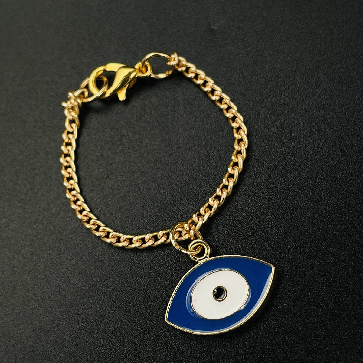 Oval Blue Turkish Evil Eye Nazariya Slim Link Chain Watch Charm For Women