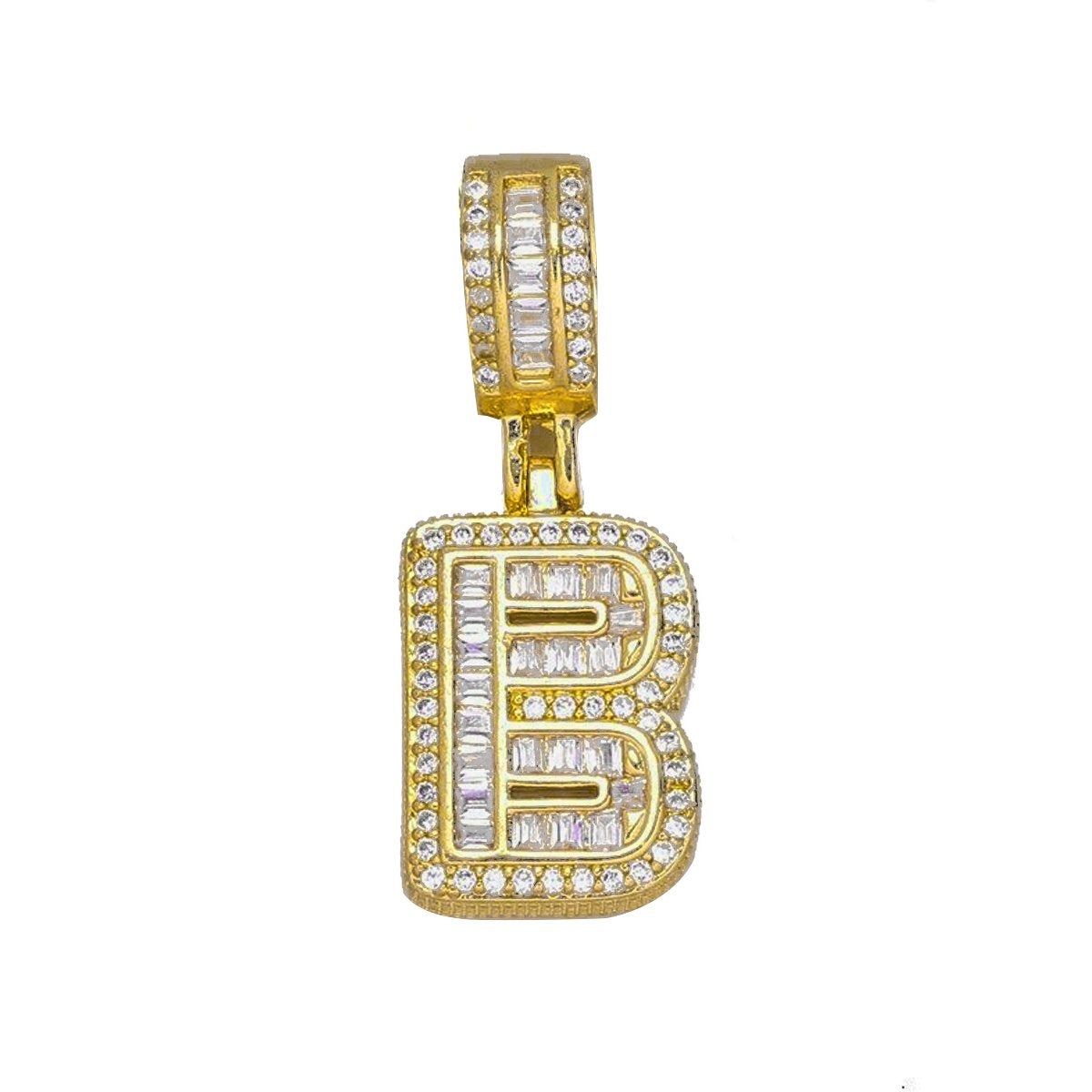 Large Chunky Baguette Cubic Zirconia Letters Initial Alphabets Pendant