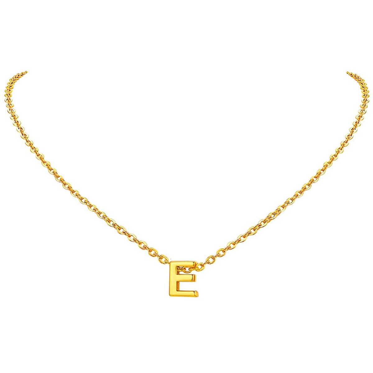 Personalized crown initial E necklace in cz gold plating -
